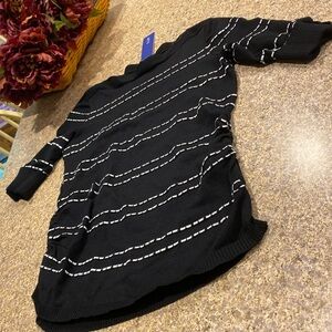 NWT Apt. 9 Petite Small Sweater Rushed Side Pullover Short Sleeve Black & White